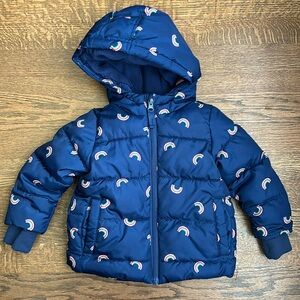 Okie Dokie Toddler Girl Rainbow Puffer Coat, Size 18 Months